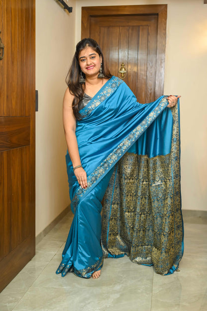 Blue Valkalam Katan Silk Banarasi Saree