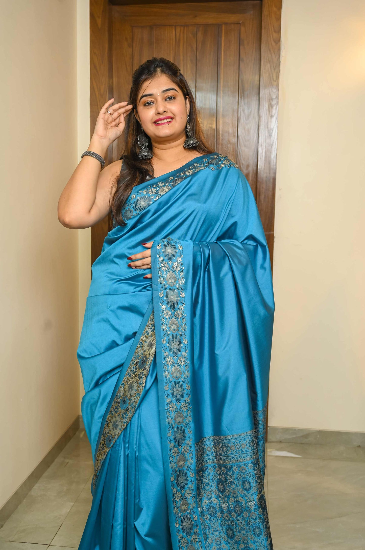 Blue Valkalam Katan Silk Banarasi Saree