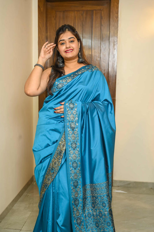 Blue Valkalam Katan Silk Banarasi Saree