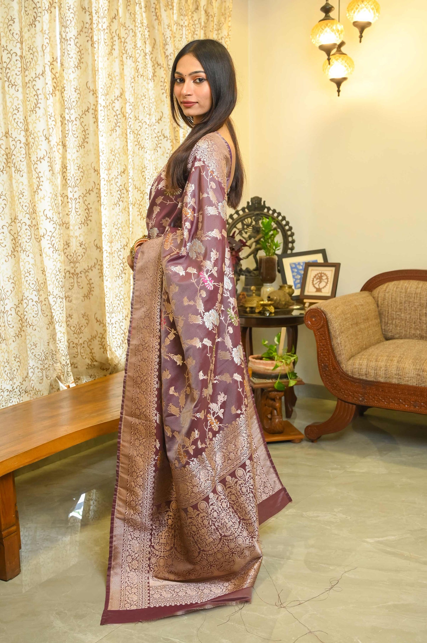Dusty Grape Wine Katan Silk Banarasi Saree