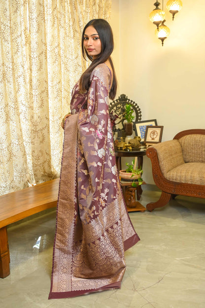 Dusty Grape Wine Katan Silk Banarasi Saree