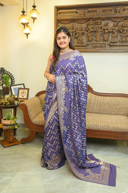 Purple Bandini Silk Banarasi Saree