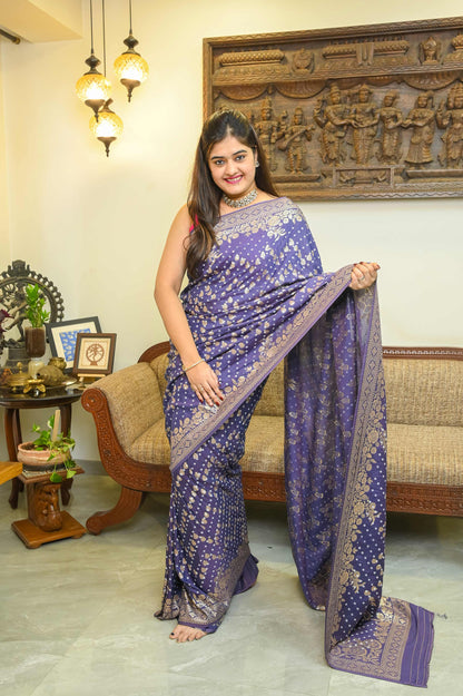 Purple Bandini Silk Banarasi Saree