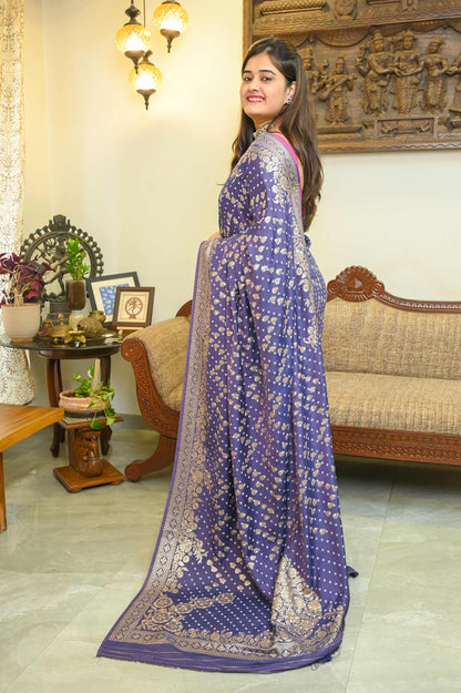 Purple Bandini Silk Banarasi Saree