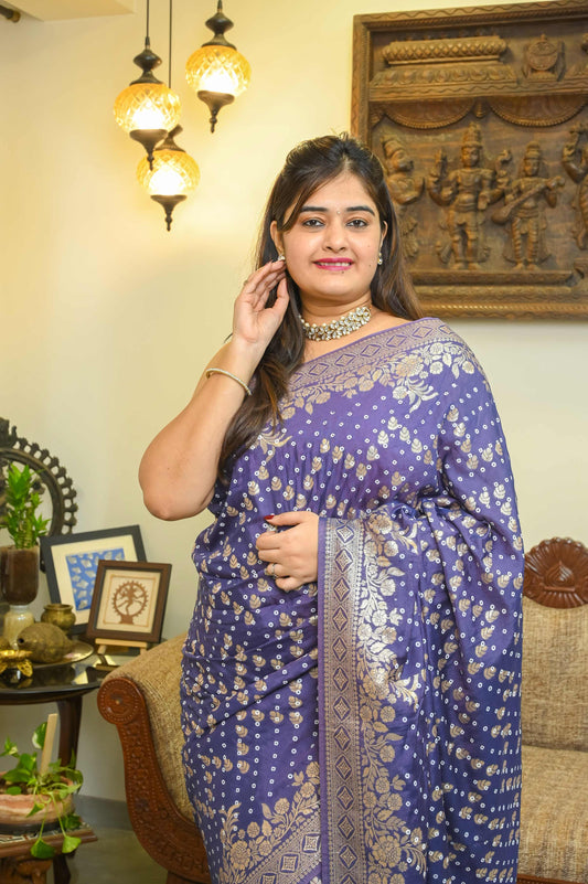 Purple Bandini Silk Banarasi Saree