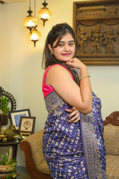Purple Bandini Silk Banarasi Saree