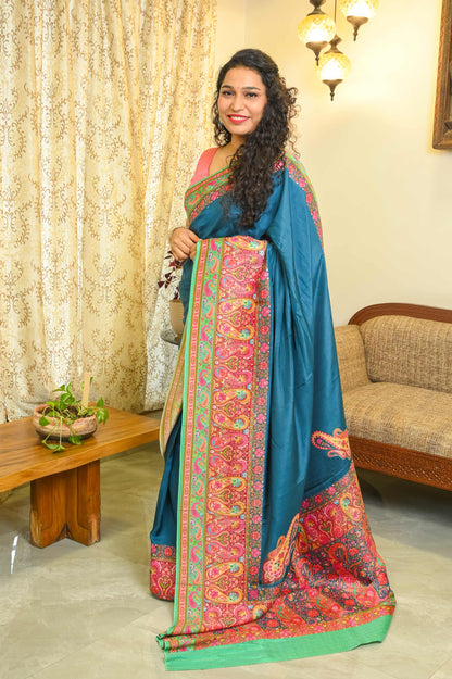 Teal Blue Crepe Georgette Saree