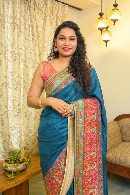 Teal Blue Crepe Georgette Saree