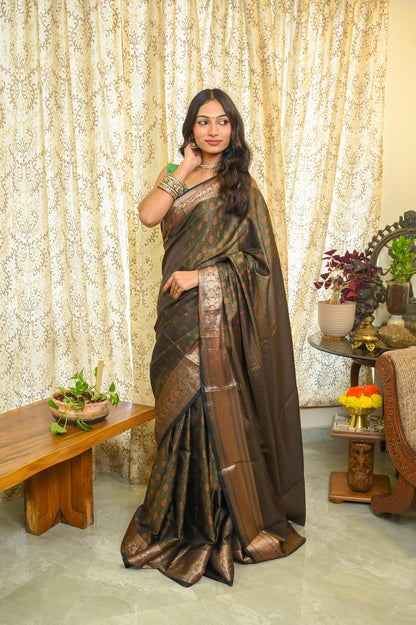 Green & Black Katan Silk Banarasi Saree