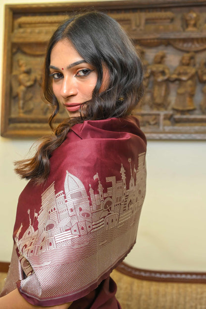 Kashi Ghat Deep Brown Katan Silk Banarasi Saree