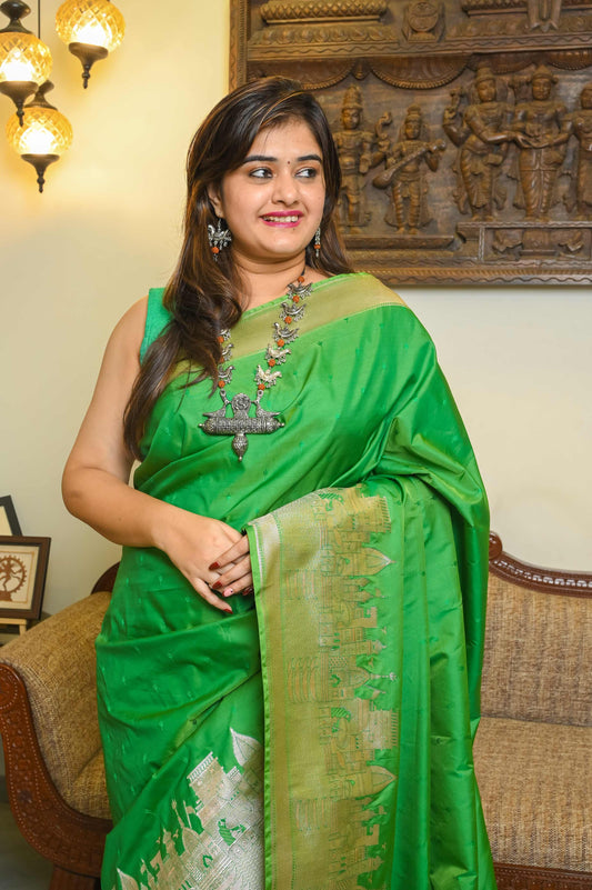 Kashi Ghat Green Katan Silk Banarasi saree