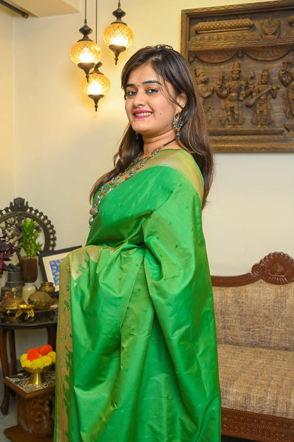 Kashi Ghat Green Katan Silk Banarasi saree