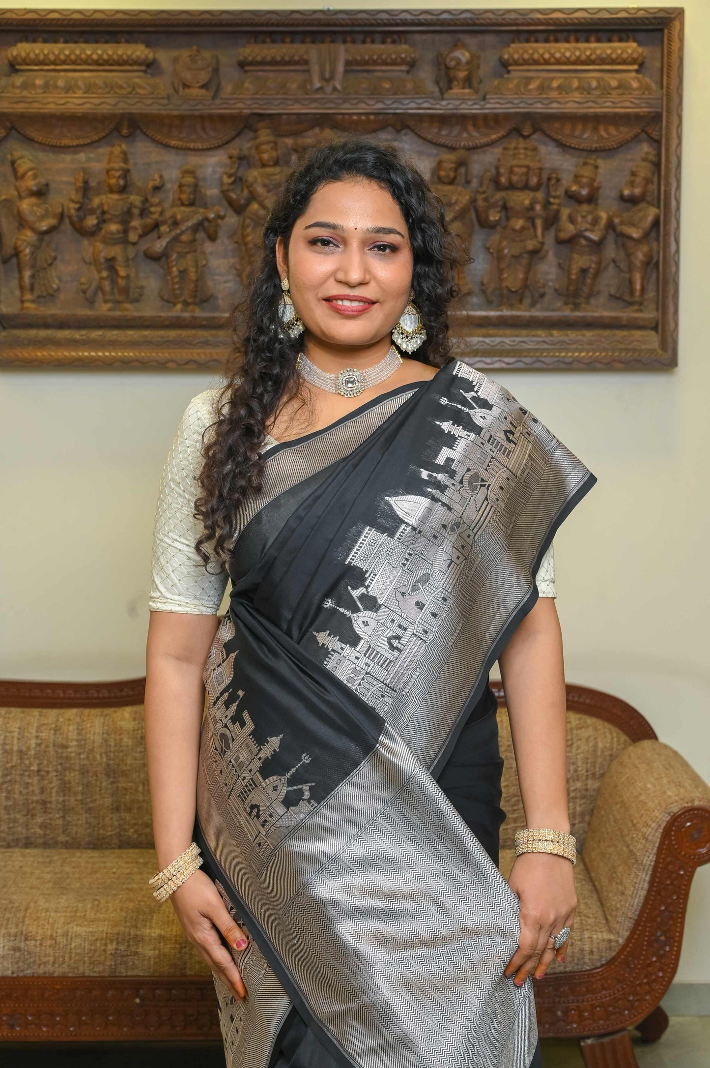 Kashi Ghat Black Katan Silk Banarasi Saree