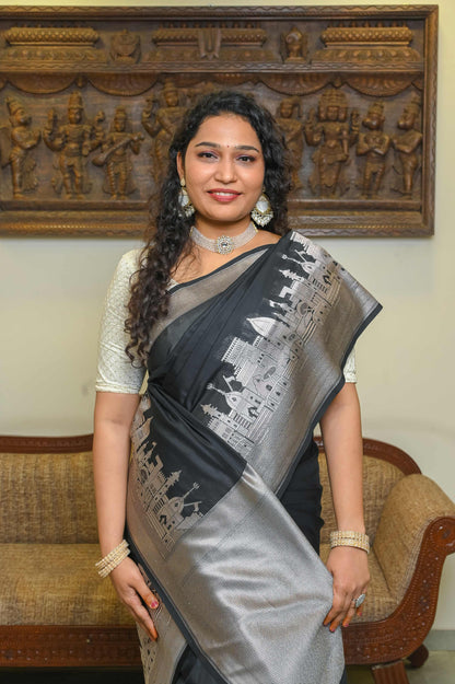 Kashi Ghat Black Katan Silk Banarasi Saree