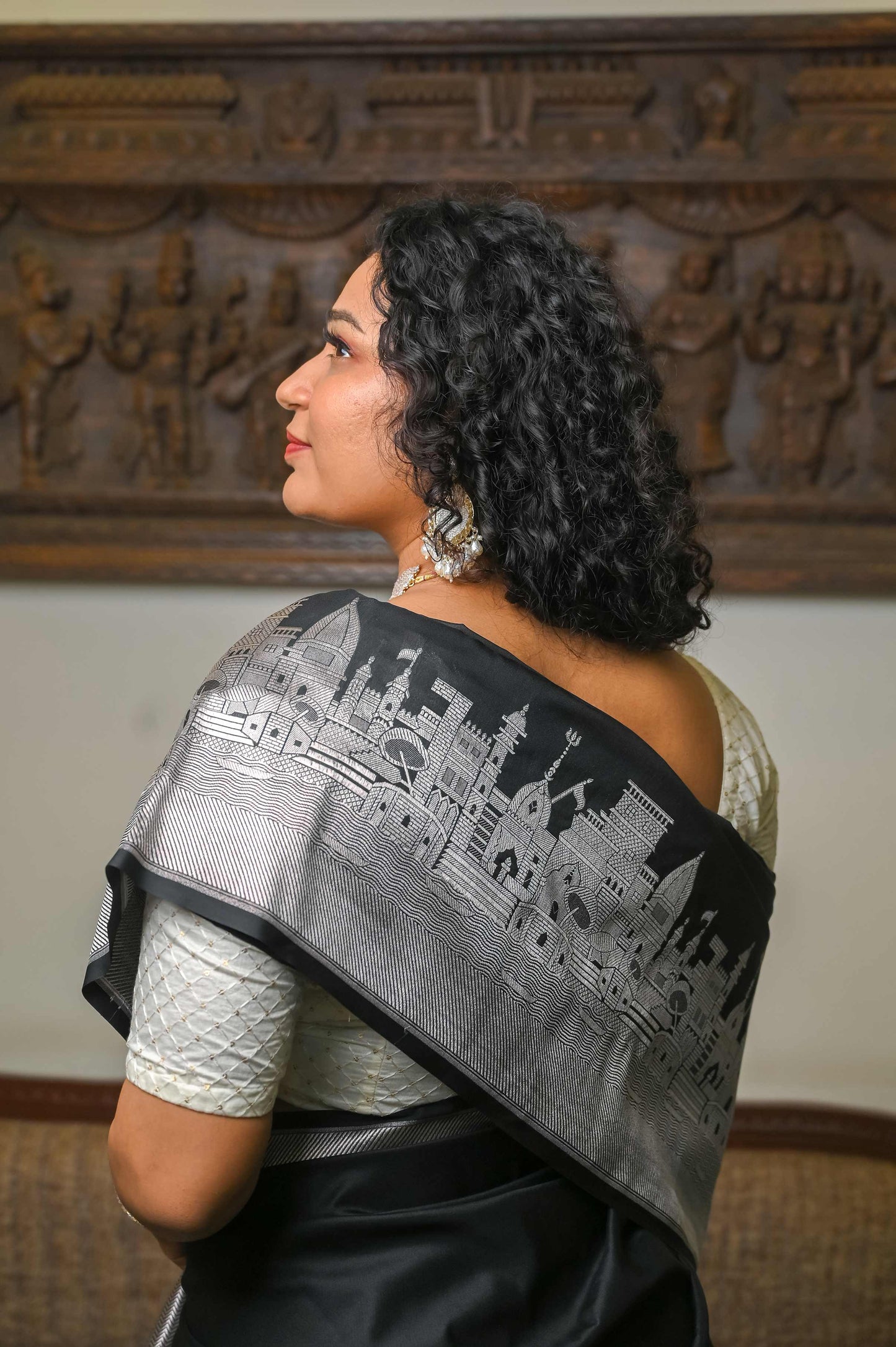 Kashi Ghat Black Katan Silk Banarasi Saree