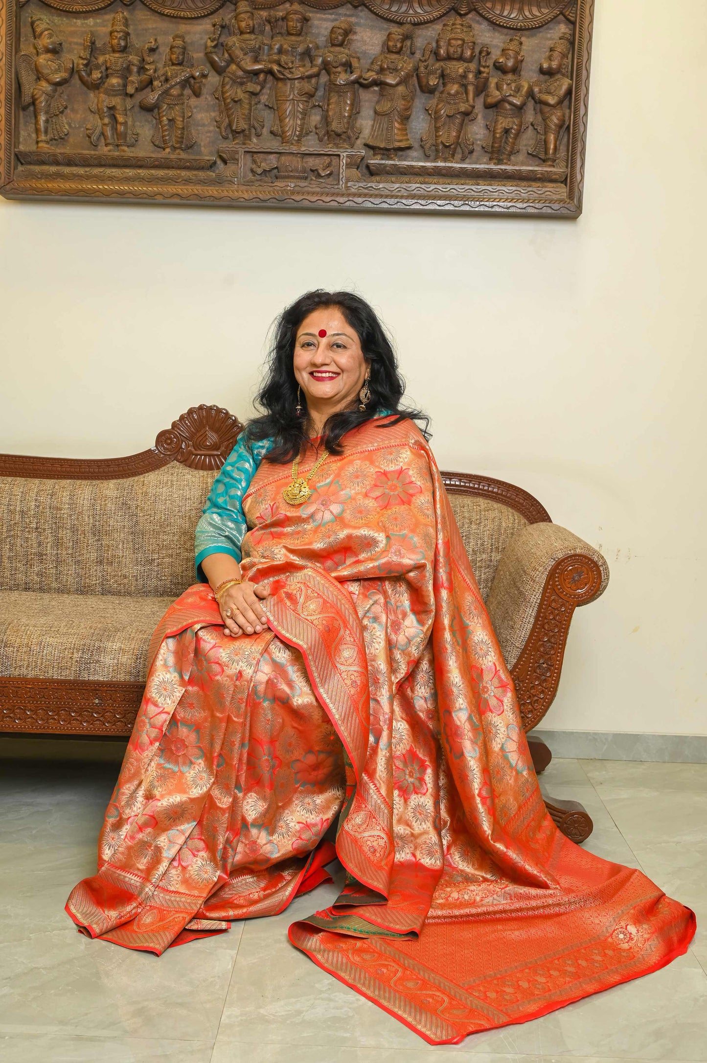 Red Brocade Katan Silk Meenakari Banarasi Saree