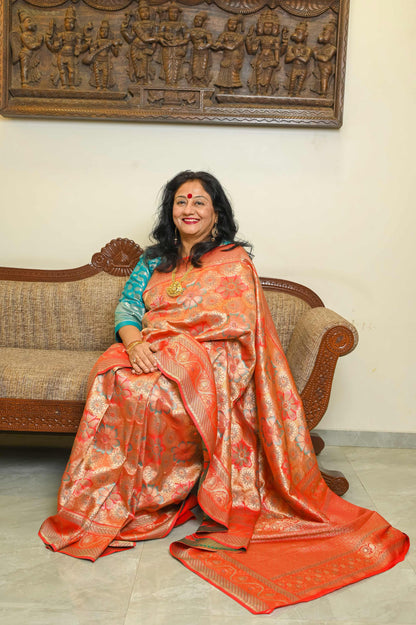 Red Brocade Katan Silk Meenakari Banarasi Saree