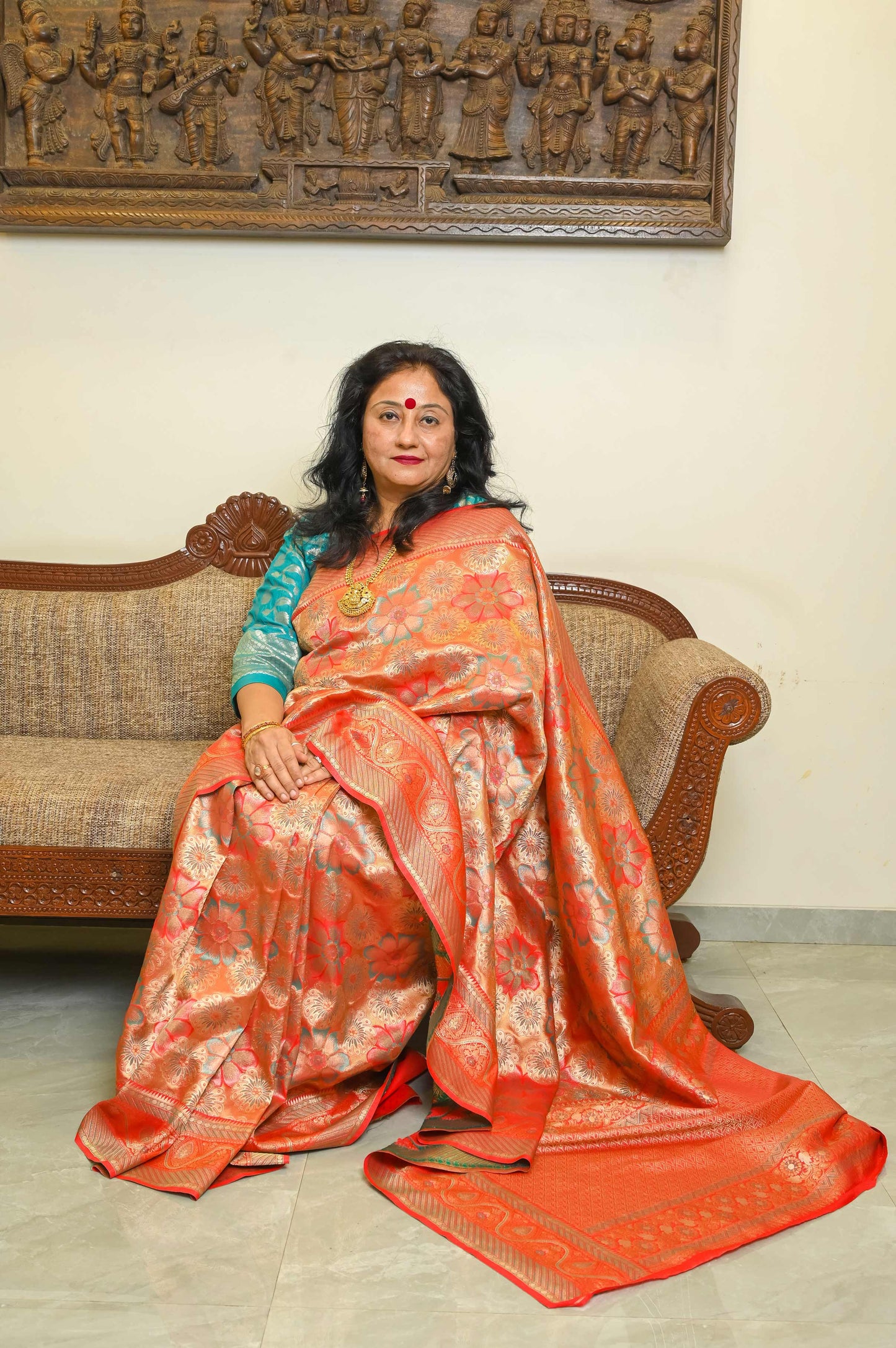 Red Brocade Katan Silk Meenakari Banarasi Saree