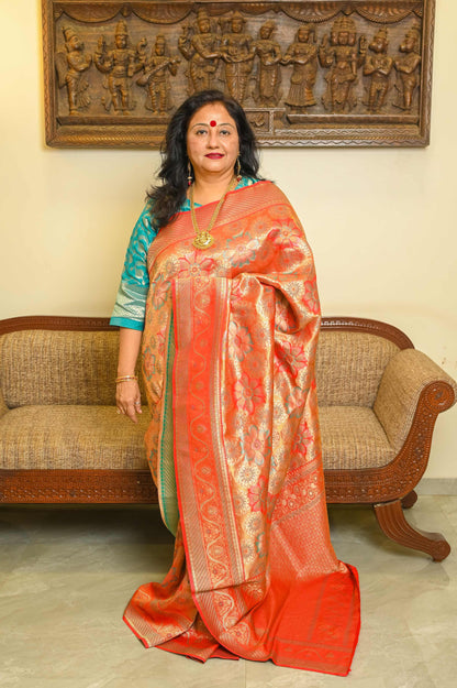 Red Brocade Katan Silk Meenakari Banarasi Saree