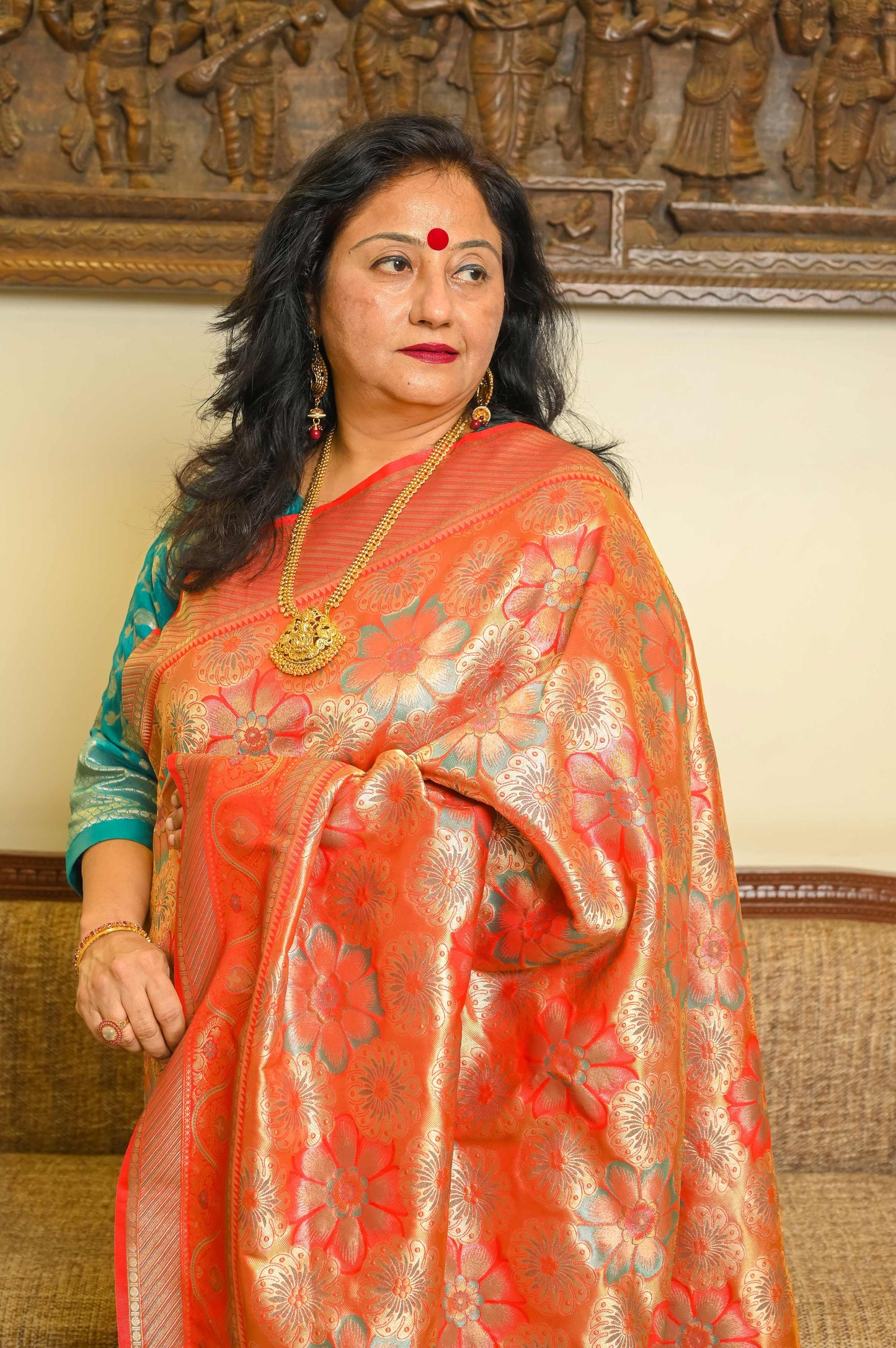 Red Brocade Katan Silk Meenakari Banarasi Saree