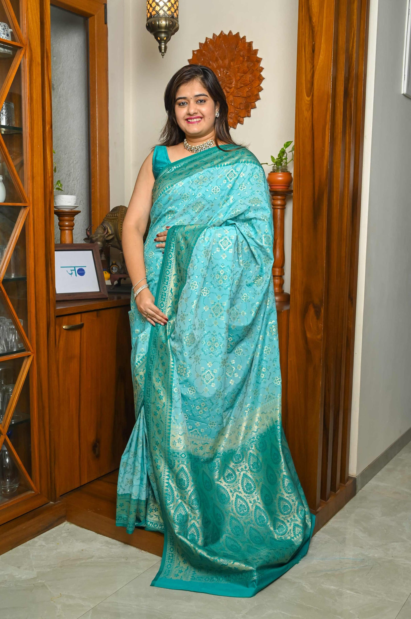 Sea Green & Green Katan Georgette Banarasi Saree
