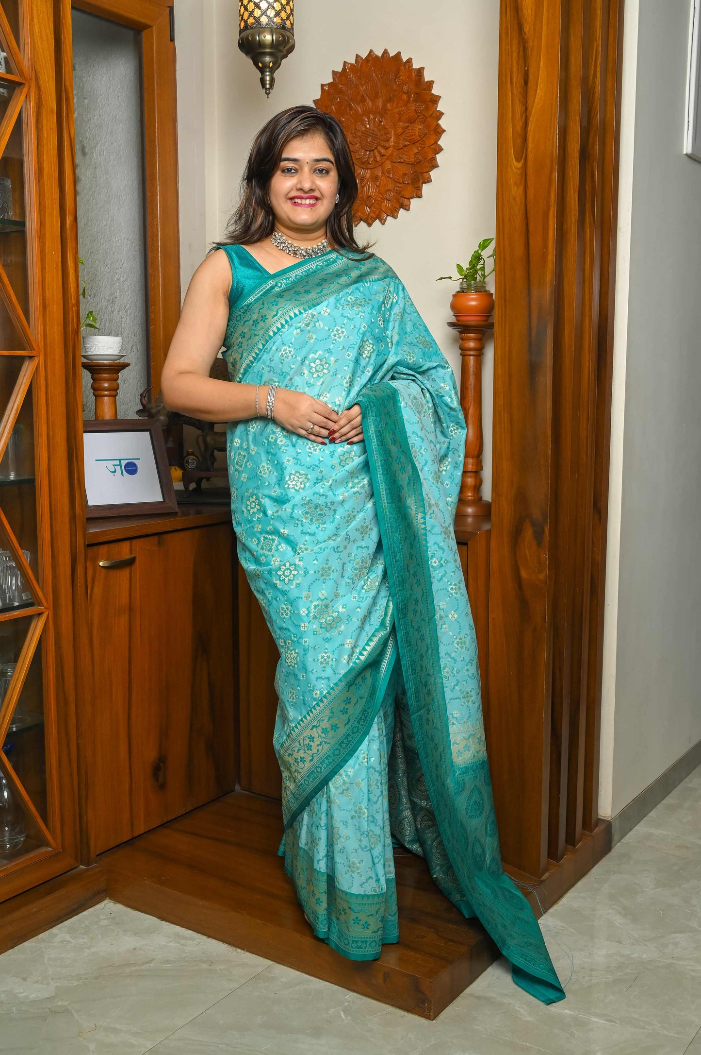 Sea Green & Green Katan Georgette Banarasi Saree