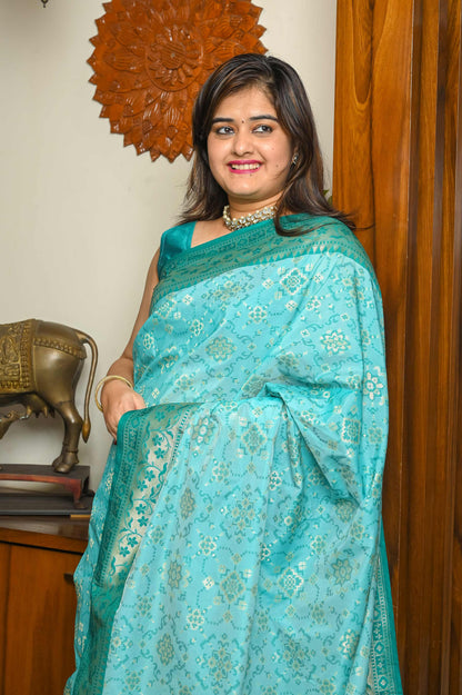 Sea Green & Green Katan Georgette Banarasi Saree