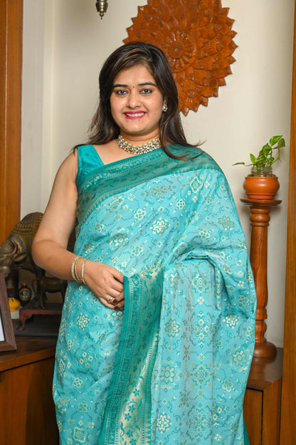 Sea Green & Green Katan Georgette Banarasi Saree