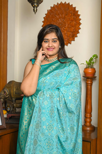 Sea Green & Green Katan Georgette Banarasi Saree
