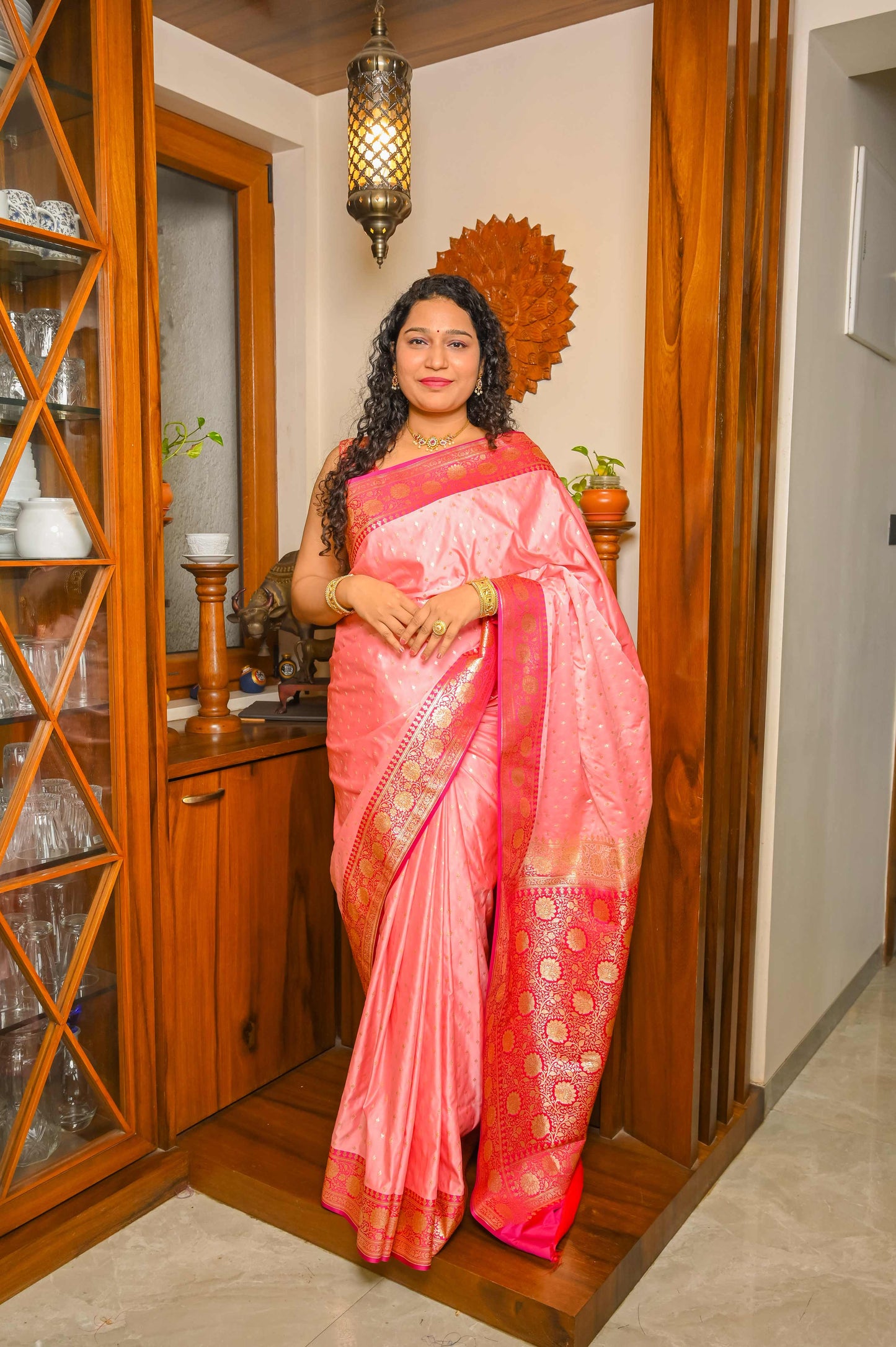 Light and Dark Pink Handcrafted Silk Saree