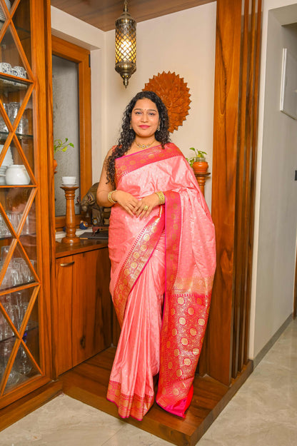 Light and Dark Pink Handcrafted Silk Saree
