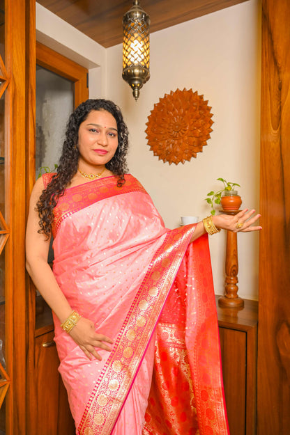 Light and Dark Pink Handcrafted Silk Saree