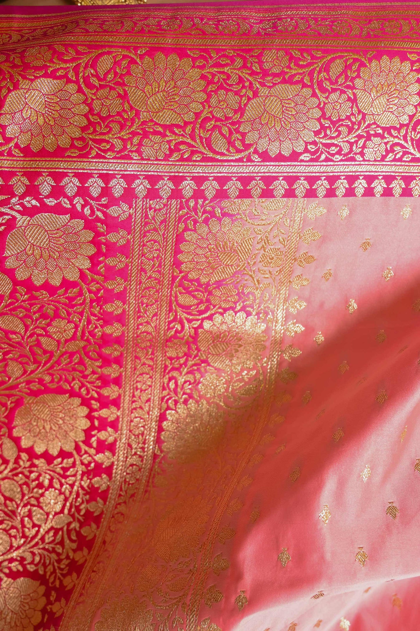 Light and Dark Pink Handcrafted Silk Saree