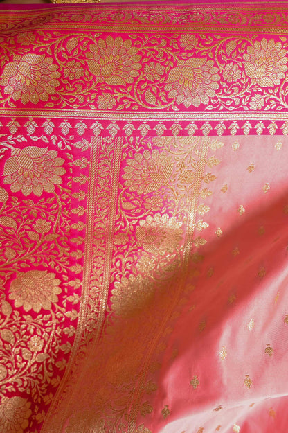 Light and Dark Pink Handcrafted Silk Saree