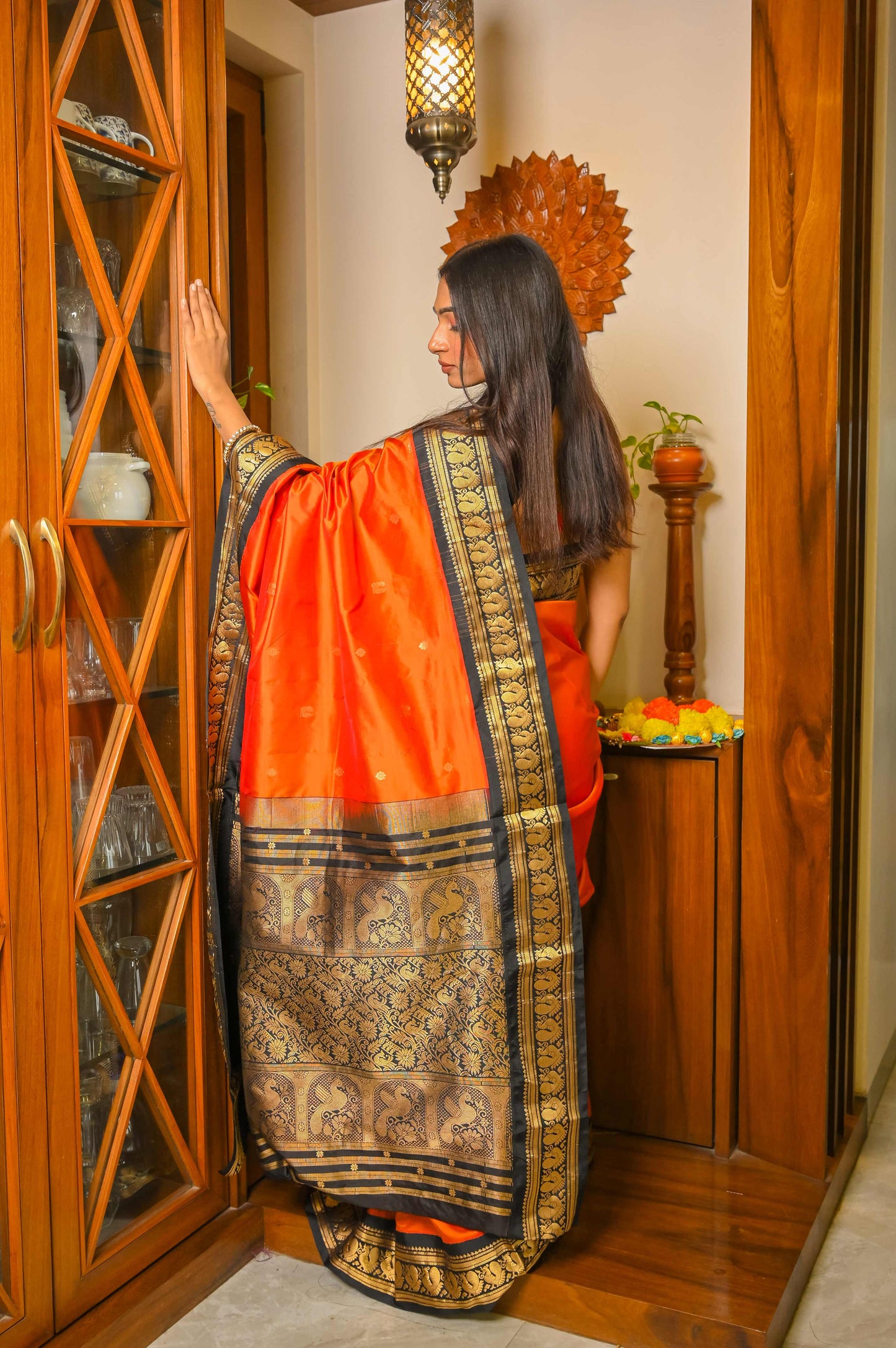 Mulberry Saffron and Black Paithani Silk Saree