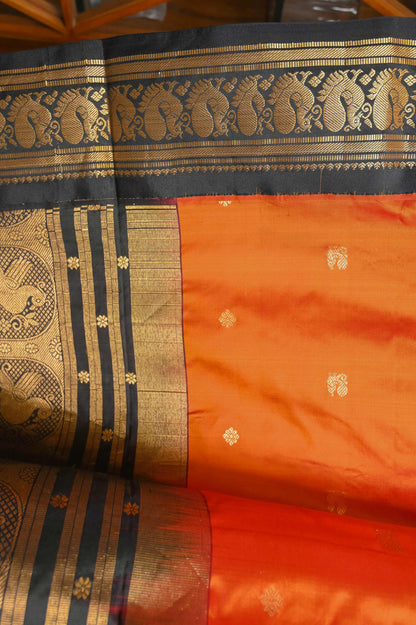 Mulberry Saffron and Black Paithani Silk Saree
