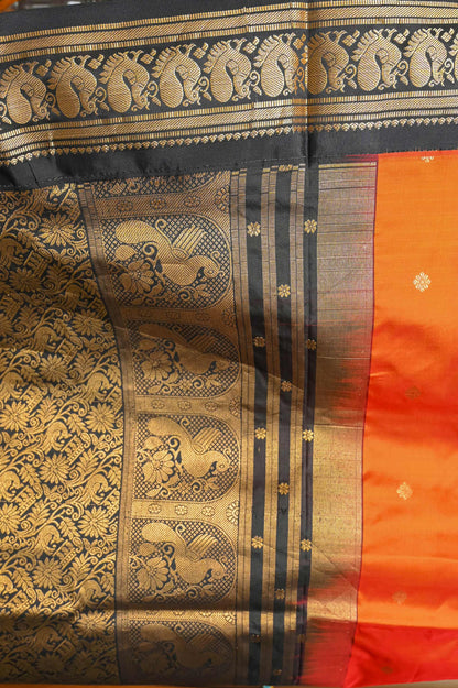 Mulberry Saffron and Black Paithani Silk Saree