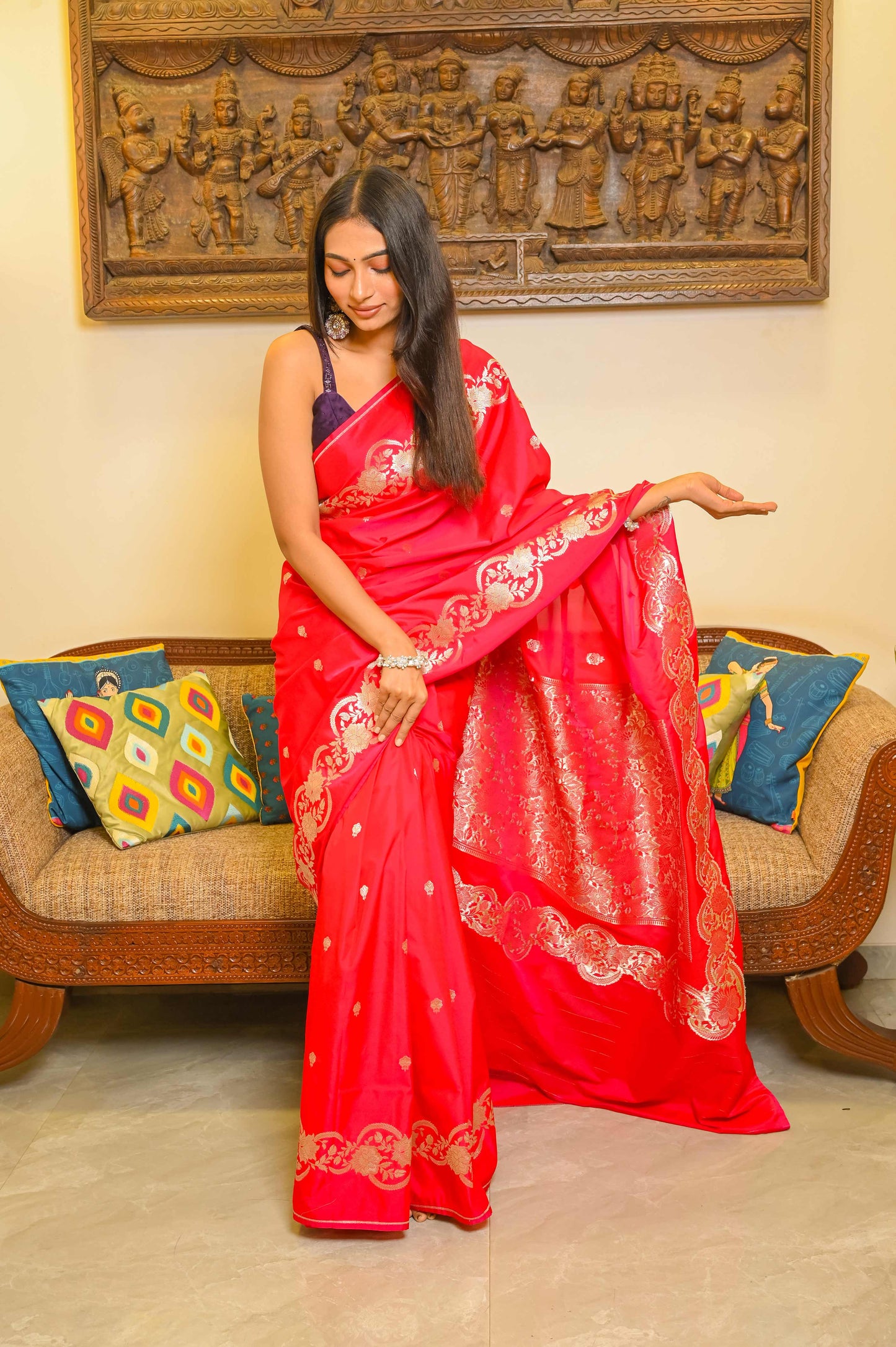 Fuschia Pink Handcrafted Silk Saree