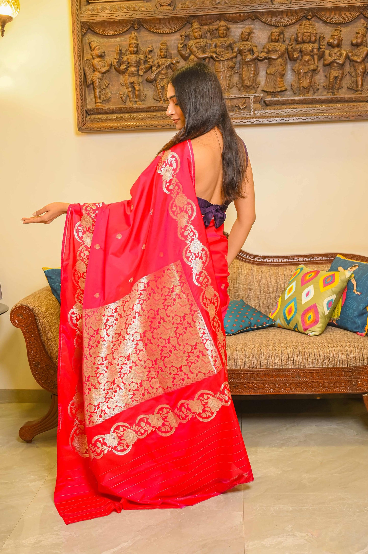 Fuschia Pink Handcrafted Silk Saree