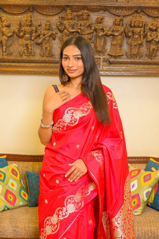 Fuschia Pink Handcrafted Silk Saree