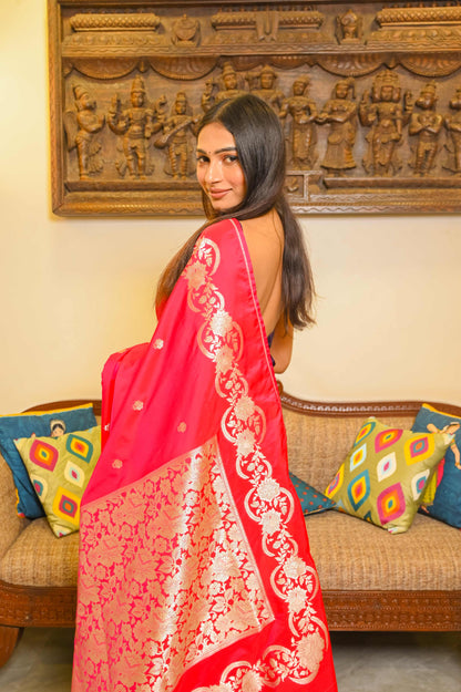 Fuschia Pink Handcrafted Silk Saree