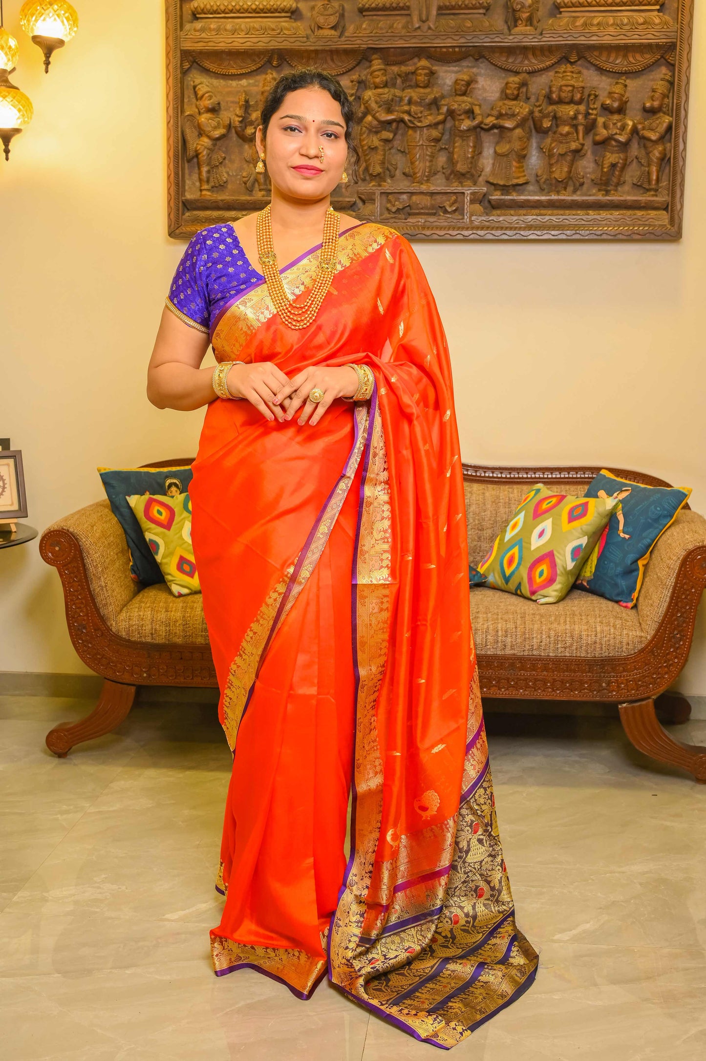 Orange Peshwai Silk Handcrafted Saree