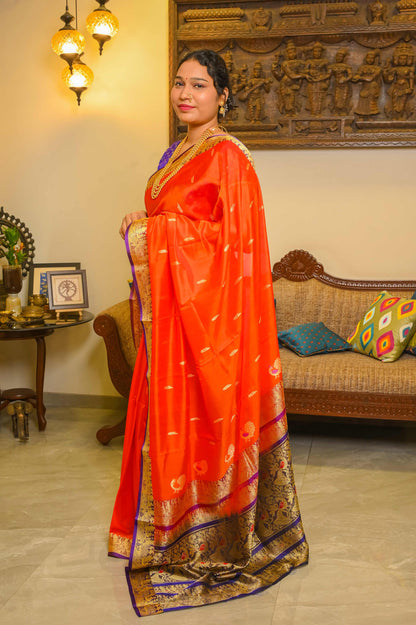 Orange Peshwai Silk Handcrafted Saree