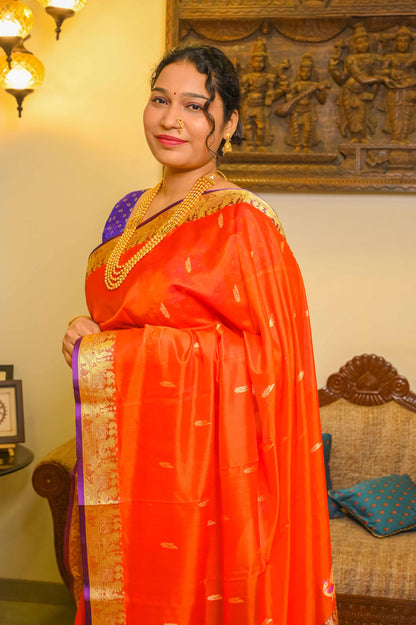 Orange Peshwai Silk Handcrafted Saree