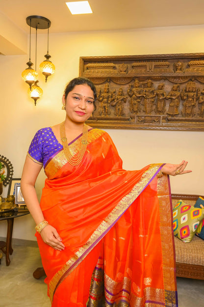 Orange Peshwai Silk Handcrafted Saree
