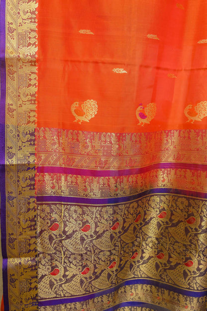 Orange Peshwai Silk Handcrafted Saree