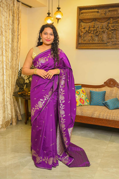 Purple Handcrafted Silk Saree