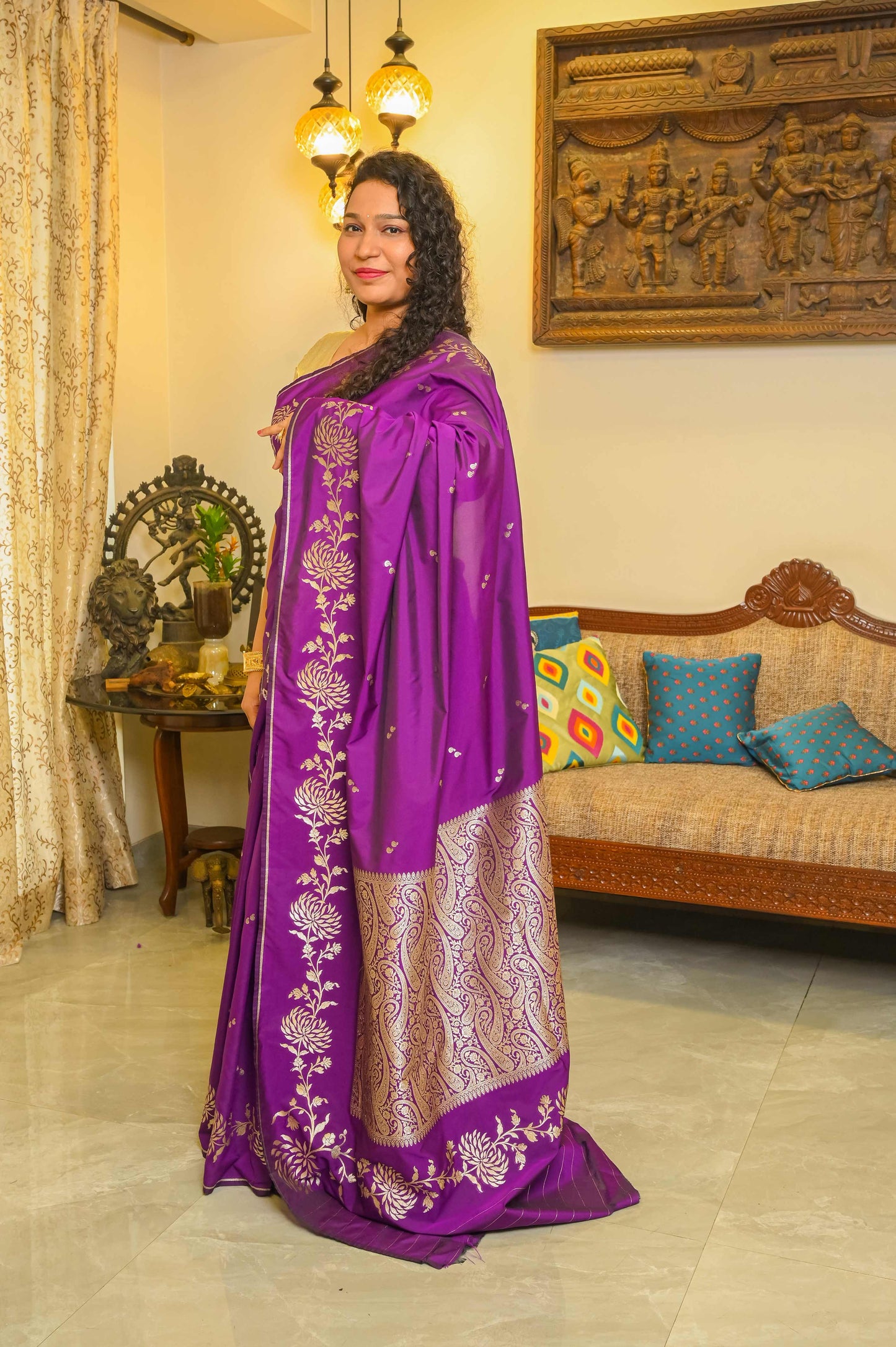 Purple Handcrafted Silk Saree