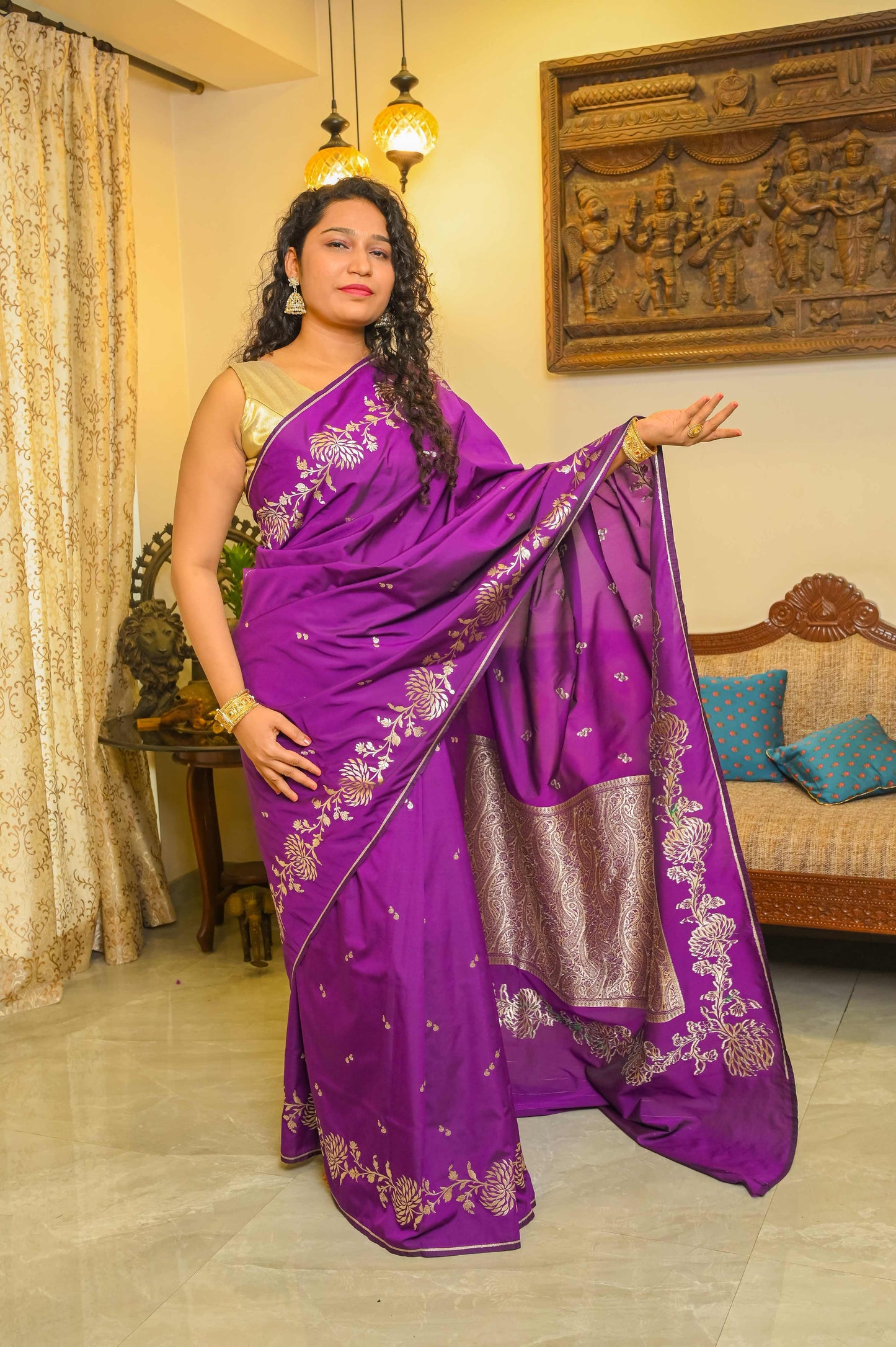 Purple Handcrafted Silk Saree