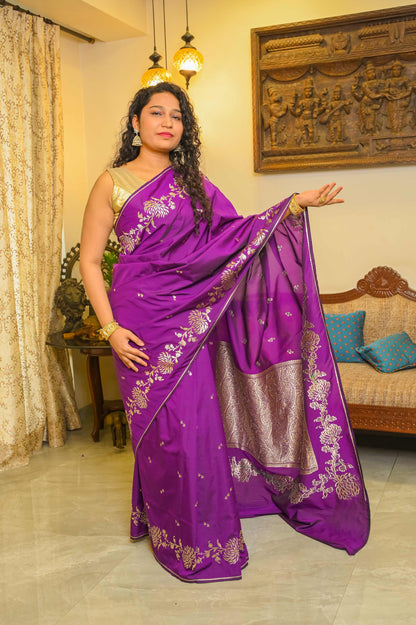 Purple Handcrafted Silk Saree